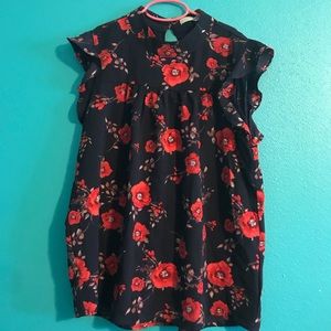 Navy Red Floral Top